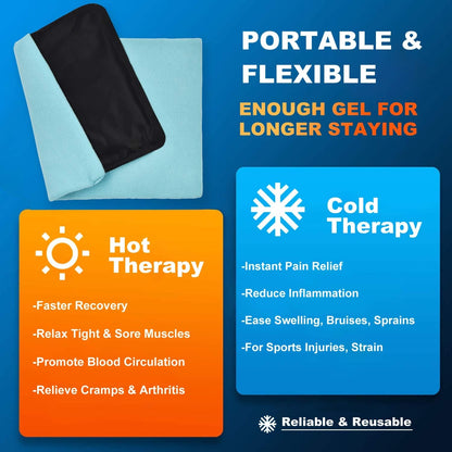 Hot & Cold Flexible Pack - Reusable Gel Pack for Knee, Shoulder, Ankle, Back, Recovery & Pain Relief Health Compress Midnight Fitness & Sports